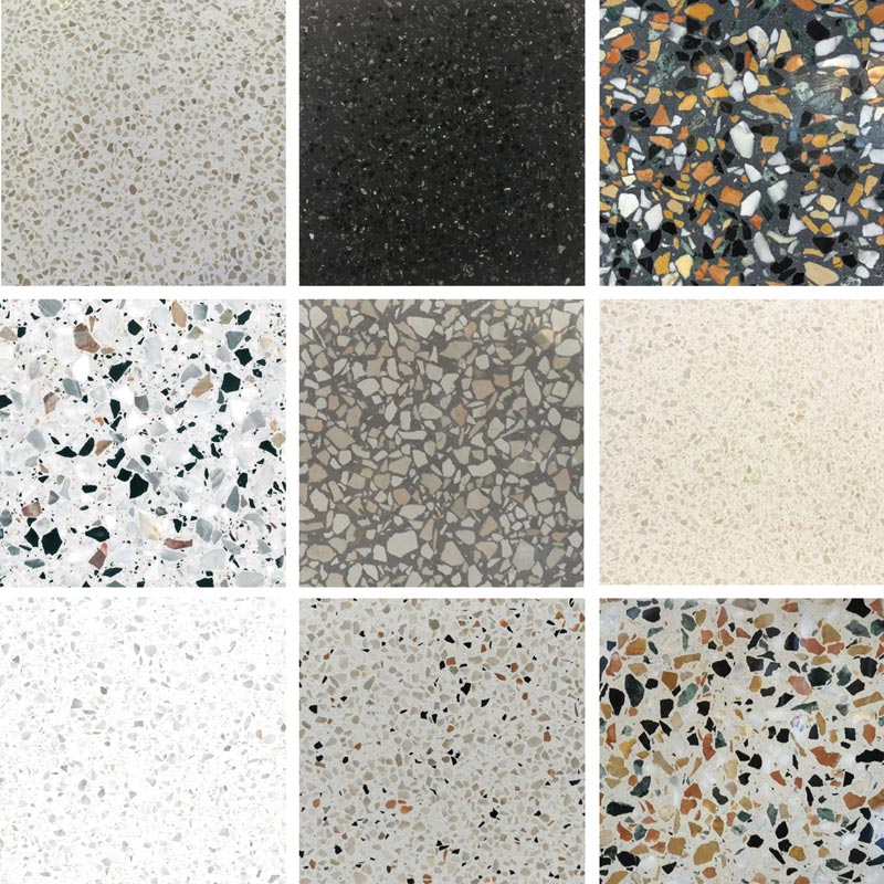 nine different types of terrazzo mosaic tiles
